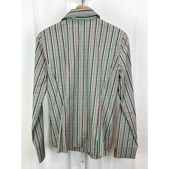 LAFAYETTE 148 Striped Snap Up Shirt Long Sleeve Cotton Blend Multicolor Size 2 - Picture 2 of 6